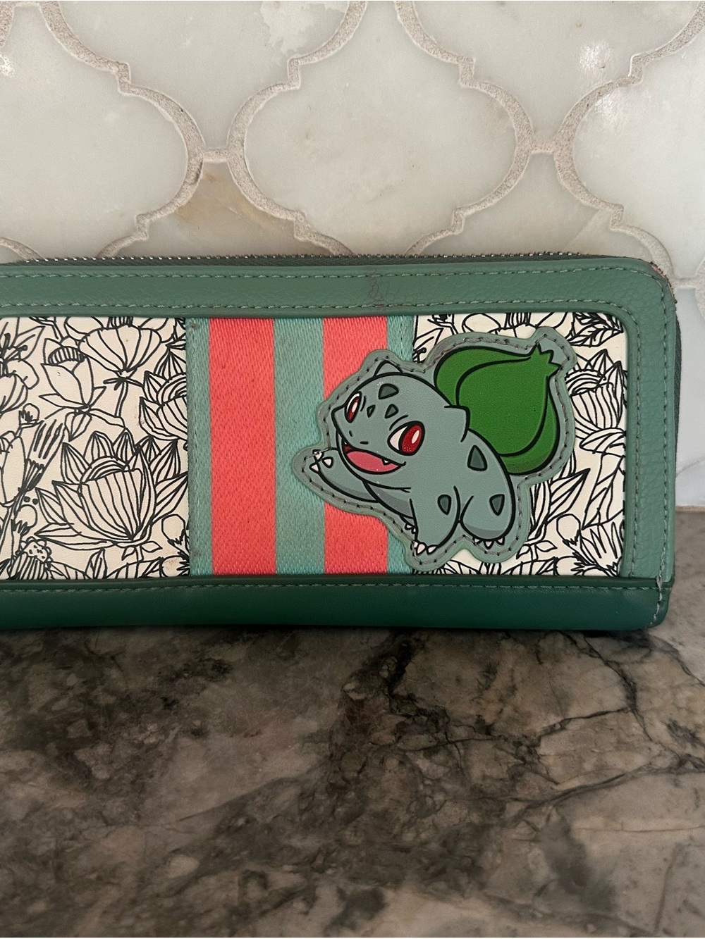 Pokemon Wallet Teal Pink Coral Green Stripe Floral - Picture 5 of 14